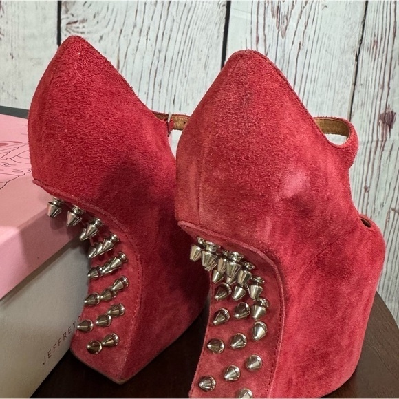 Jeffrey Campbell Night Envi Studded Platform Mary Janes Women’s 6.5 Suede Red - Picture 3 of 15